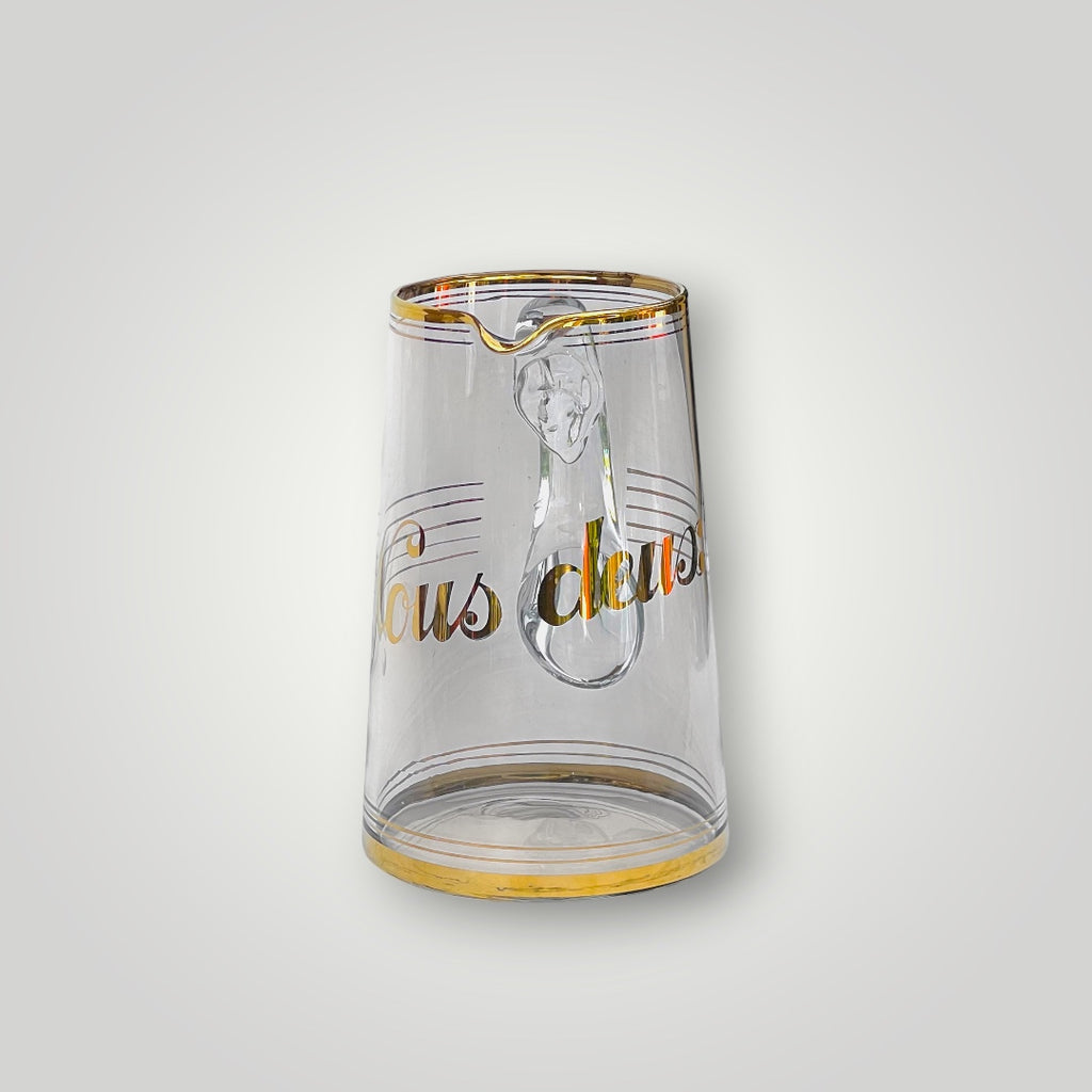 Pichet Ancien En Verre Transparent Nous Deux Doré Esprit Art Déco Années 30-40
