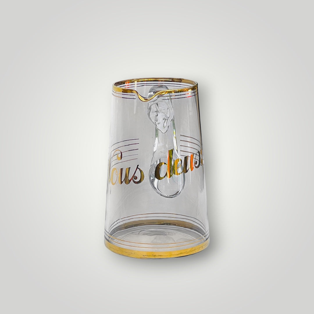 Pichet Ancien En Verre Transparent Nous Deux Doré Esprit Art Déco Années 30-40