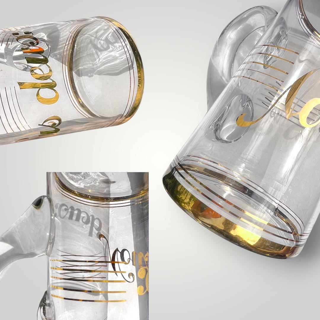Pichet Ancien En Verre Transparent Nous Deux Doré Esprit Art Déco Années 30-40