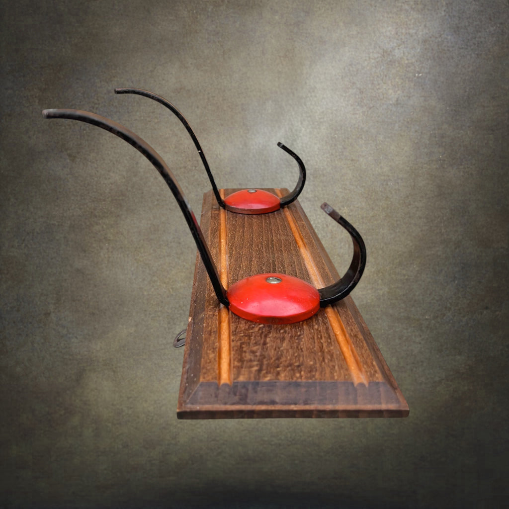 Portemanteau Mural Vintage en Bois et Métal Peint Noir et Rouge - Années 50-60