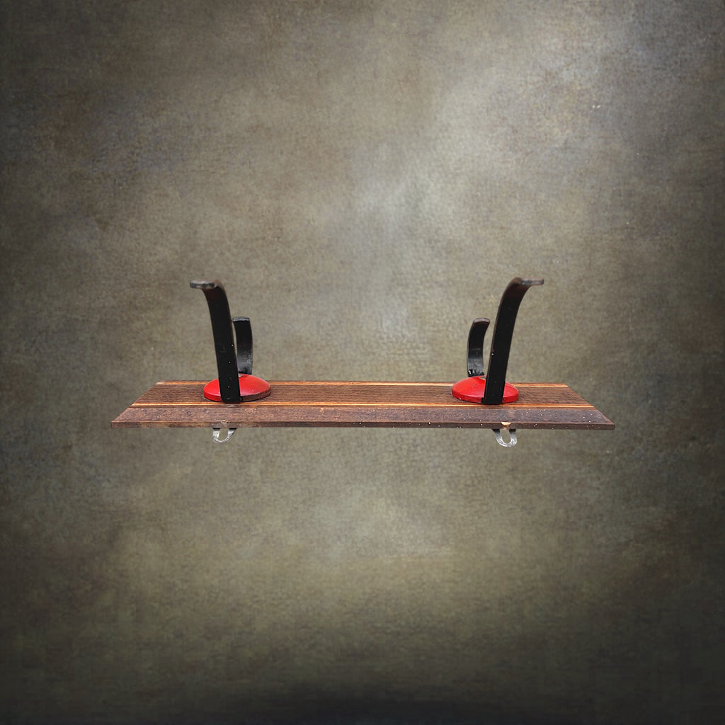 Portemanteau Mural Vintage en Bois et Métal Peint Noir et Rouge - Années 50-60
