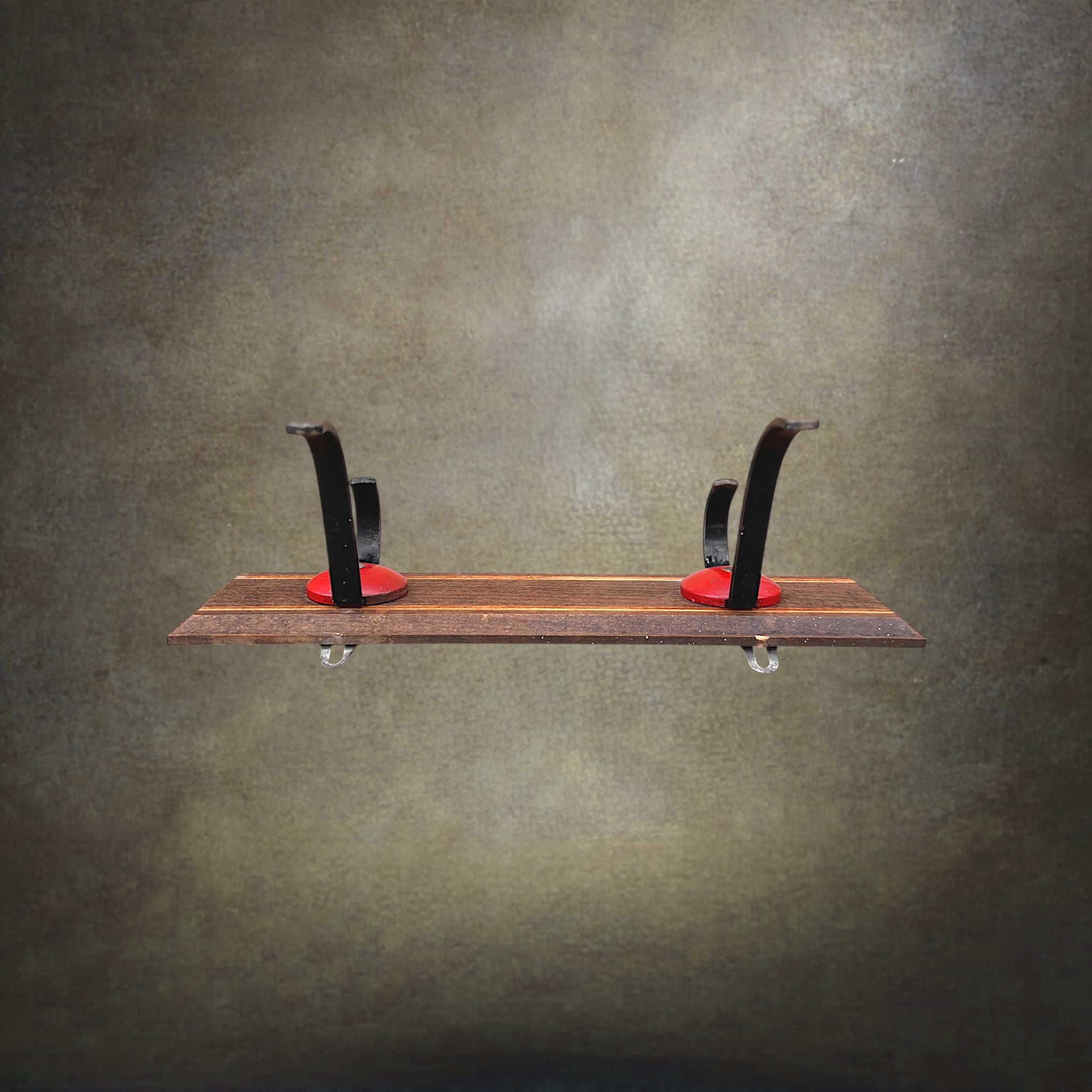 Portemanteau Mural Vintage en Bois et Métal Peint Noir et Rouge - Années 50-60