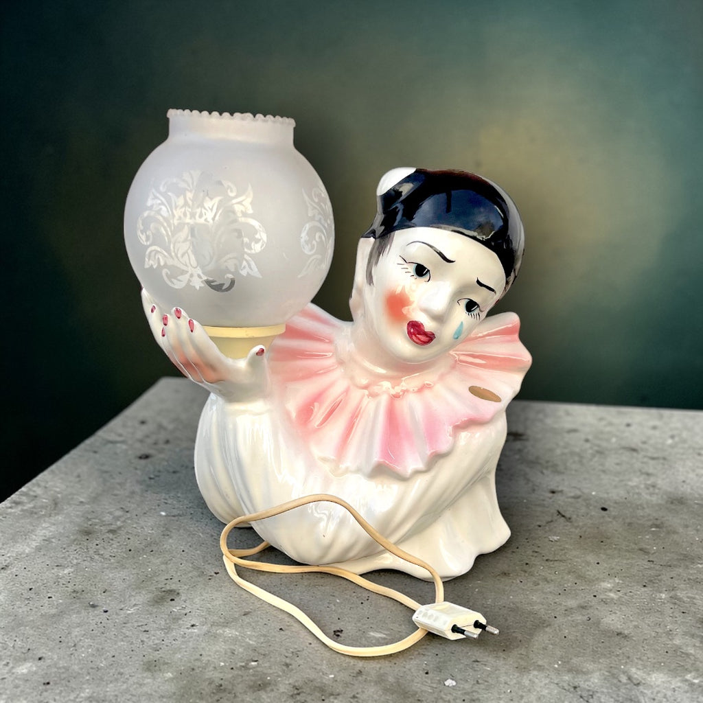 Lampe veilleuse Pierrot – céramique polychrome – années 1950-1960