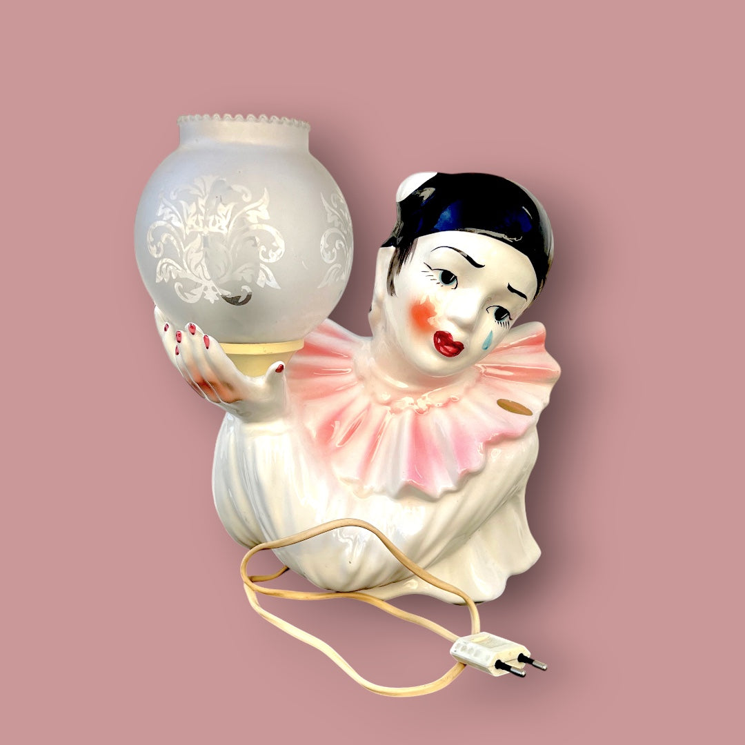 Lampe veilleuse Pierrot – céramique polychrome – années 1950-1960