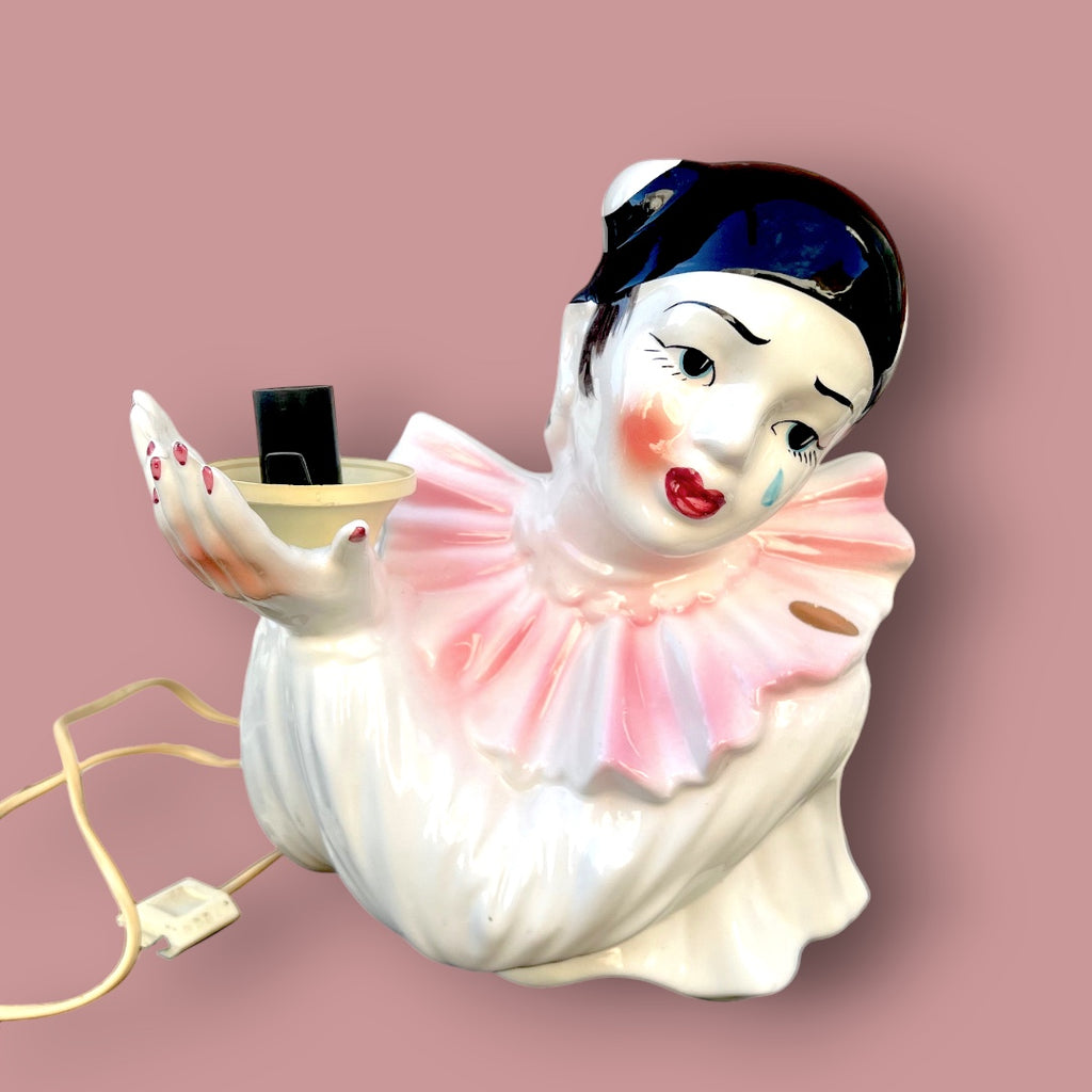 Lampe veilleuse Pierrot – céramique polychrome – années 1950-1960