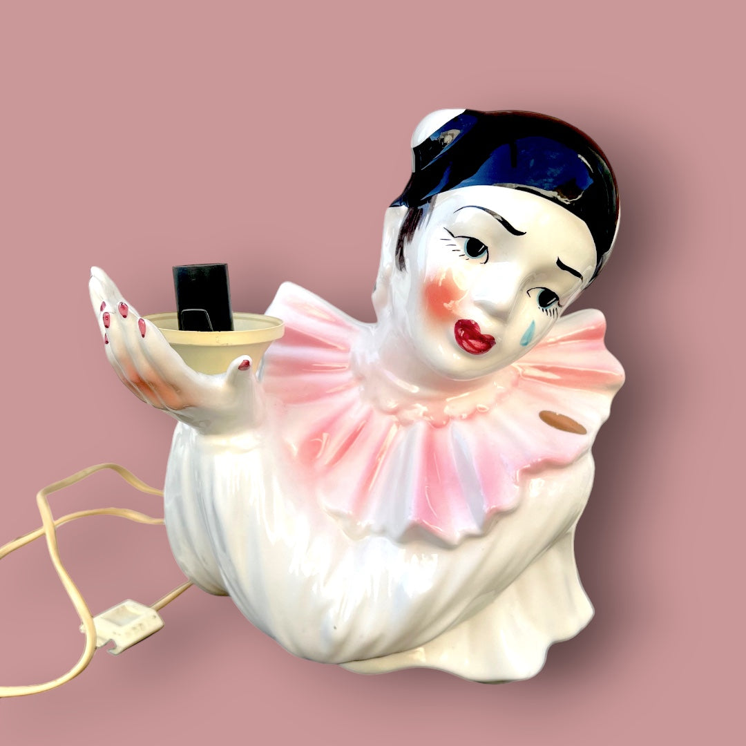 Lampe veilleuse Pierrot – céramique polychrome – années 1950-1960