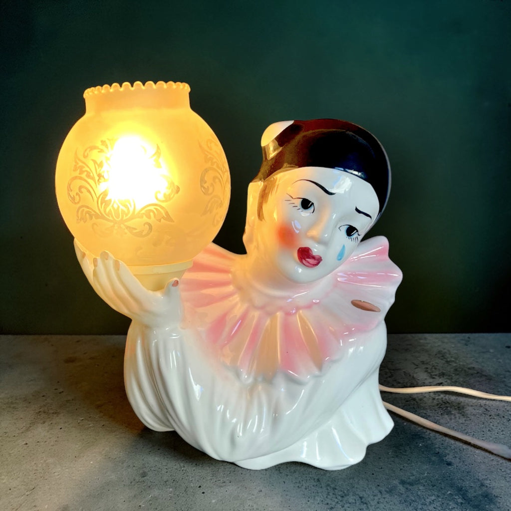 Lampe veilleuse Pierrot – céramique polychrome – années 1950-1960