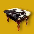 Petit tabouret coffre vintage en bois et peau – intérieur velours rouge