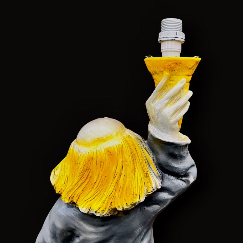 Grande lampe clown vintage en plâtre moulé – globe opalin – années 70