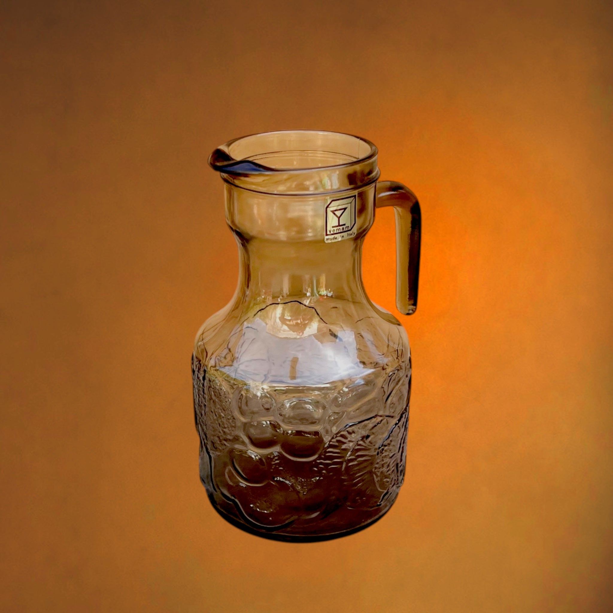 Service à Limonade Vemam en Verre Ambré Décor Agrumes en Relief - Années 70