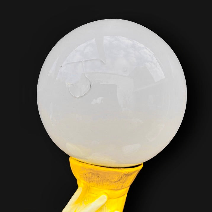 Grande lampe clown vintage en plâtre moulé – globe opalin – années 70