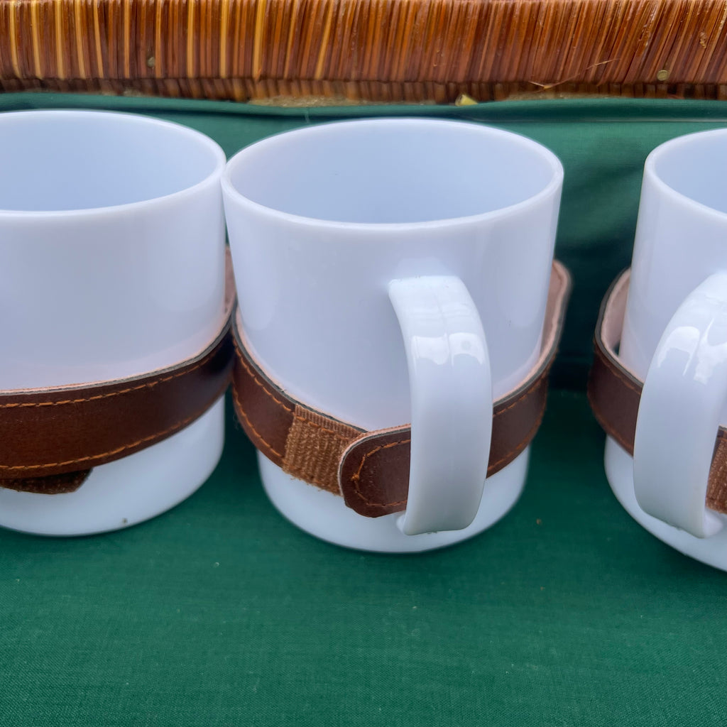 Panier de Pique-Nique Garni pour 4 Personnes en Rotin et Fibres Végétales Vertes – Années 70