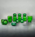 Lot de 6 pots d’apothicaire vintage en verre vert – années 1970 – H16 cm