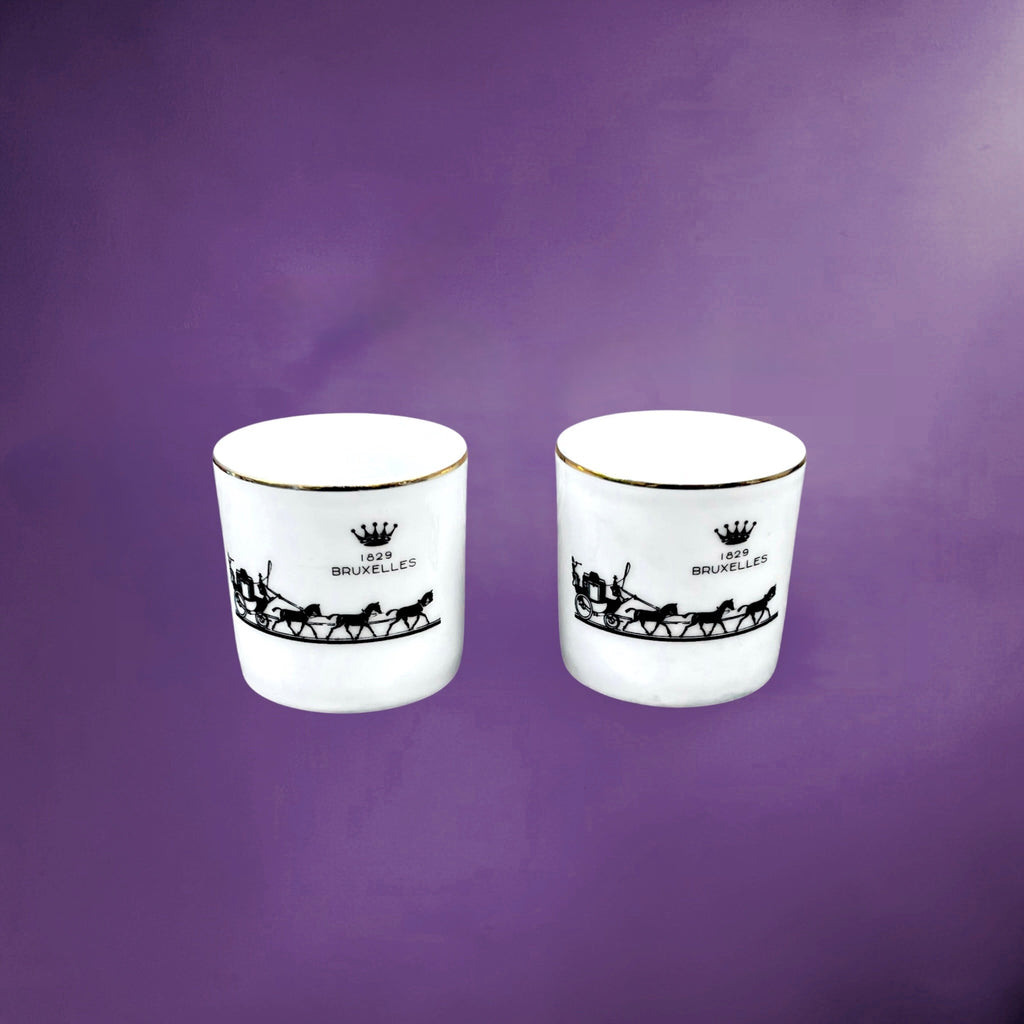 Duo de Gobelets Delvaux Bruxelles 1829 en Porcelaine de Baudour Cerabel - Années 70