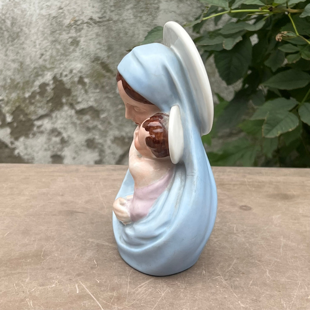 Vierge à l’Enfant en Porcelaine Polychrome Téco, Bois-de-Breux, Belgique – Années 30
