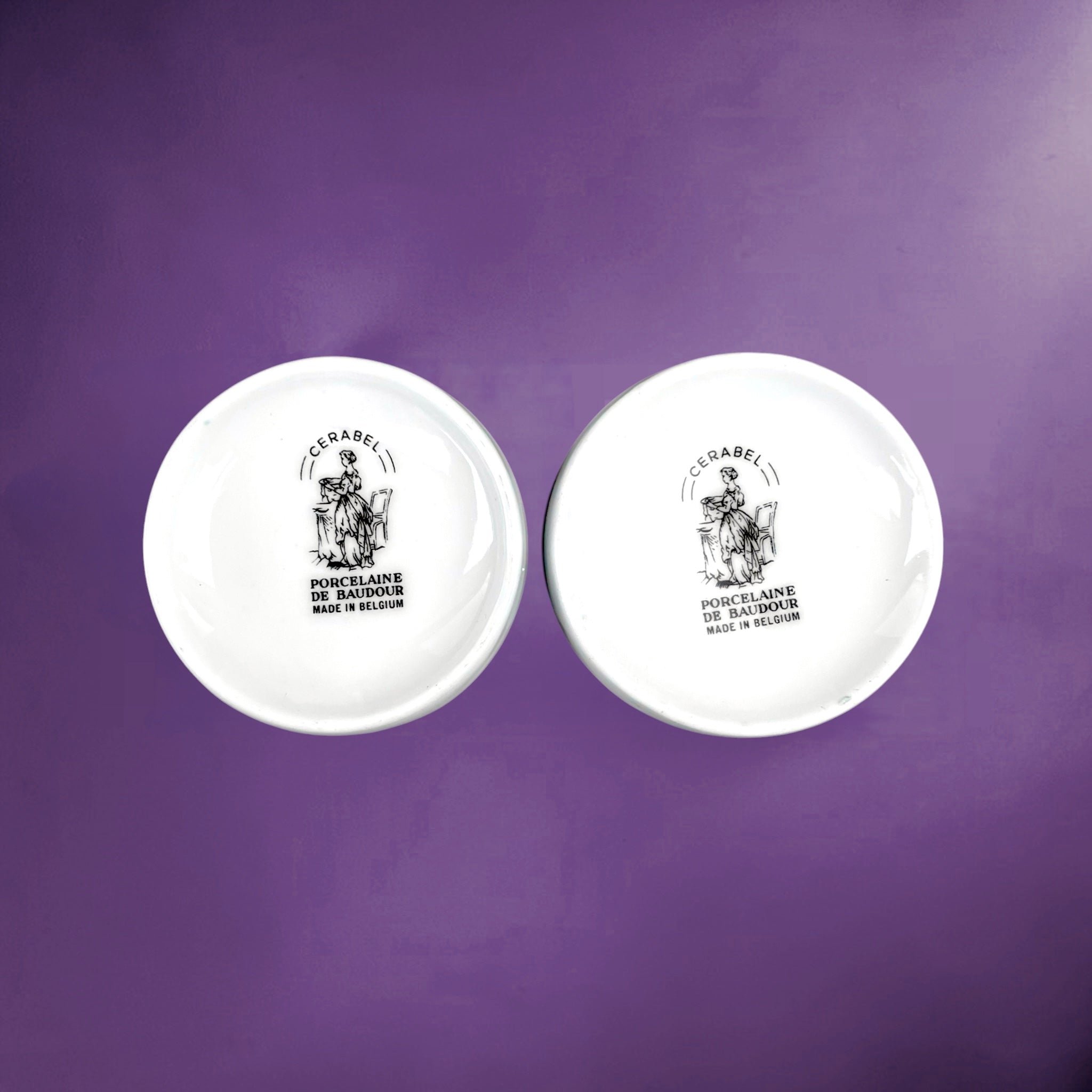 Duo de Gobelets Delvaux Bruxelles 1829 en Porcelaine de Baudour Cerabel - Années 70