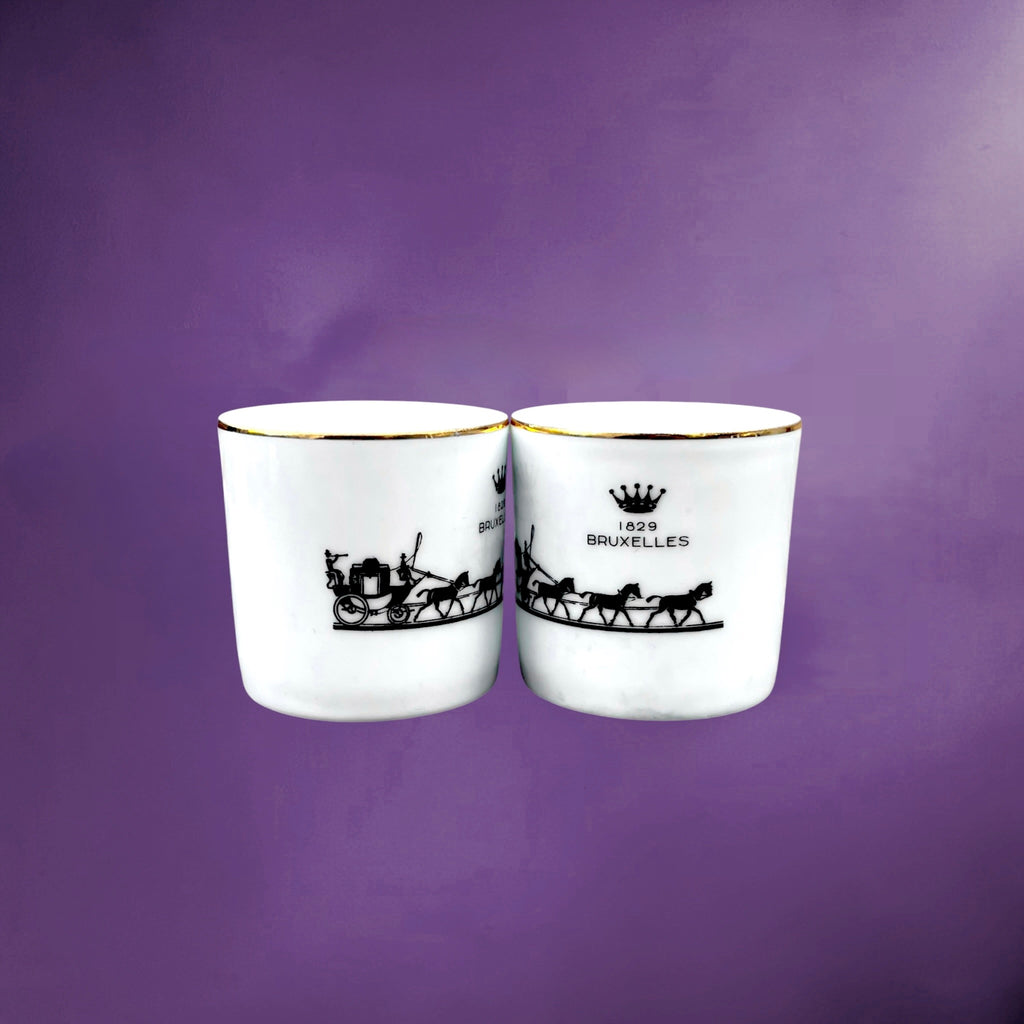Duo de Gobelets Delvaux Bruxelles 1829 en Porcelaine de Baudour Cerabel - Années 70