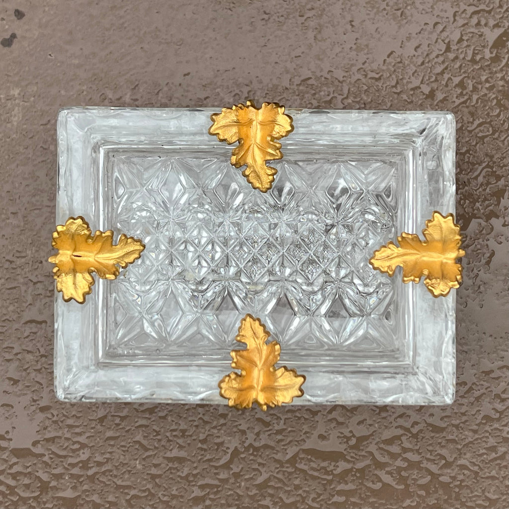 Cendrier et Boîte en Cristal de Bohême à Décor de Feuilles Dorées à l'Or Fin – Années 60-70