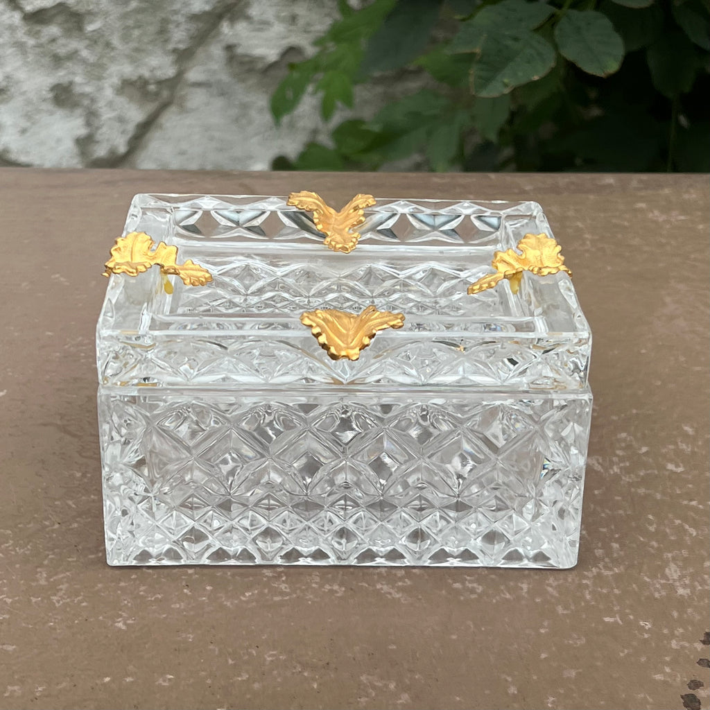 Cendrier et Boîte en Cristal de Bohême à Décor de Feuilles Dorées à l'Or Fin – Années 60-70