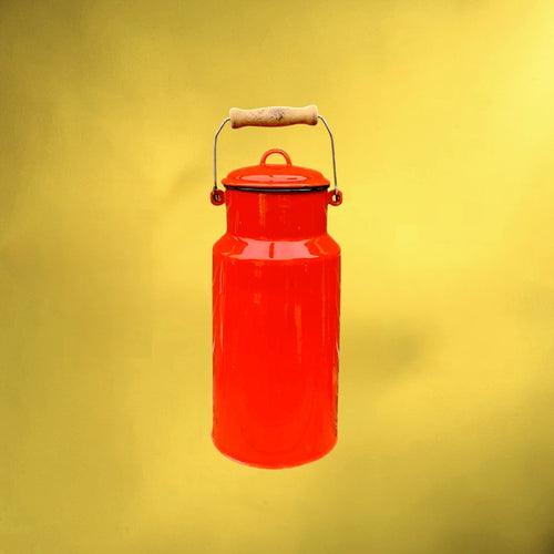 Bidon à Lait Ancien en Tôle Émaillée Rouge Années 50 60