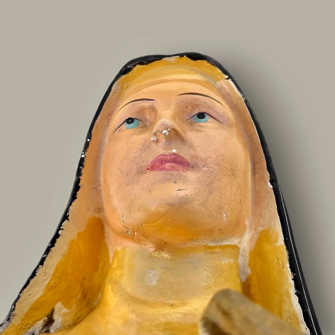 Buste ancien en plâtre polychrome Sainte-Thérèse de Lisieux – Années 1930