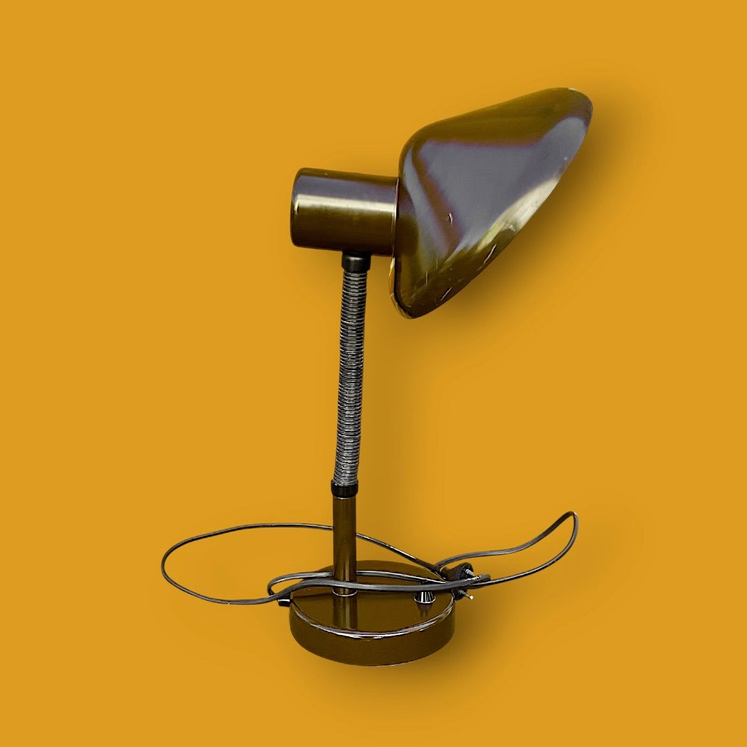 Lampe de bureau vintage MASSIVE – Belgique – années 1970 Marron profond – flexible noir gainé
