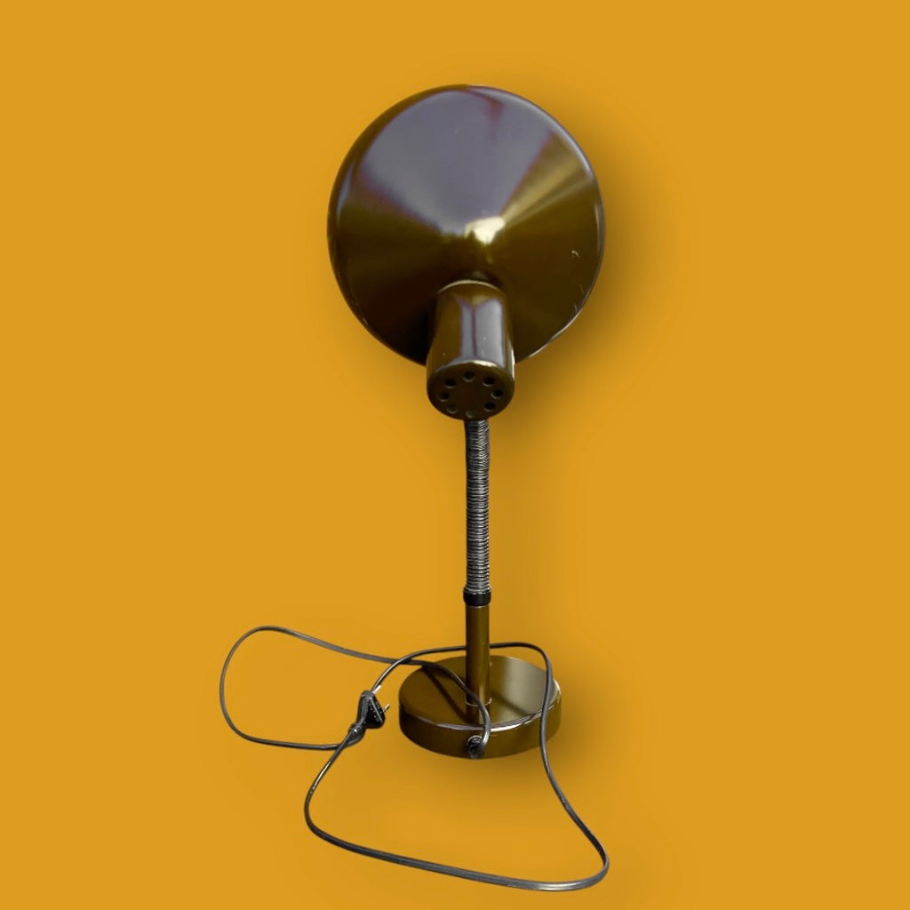 Lampe de bureau vintage MASSIVE – Belgique – années 1970 Marron profond – flexible noir gainé