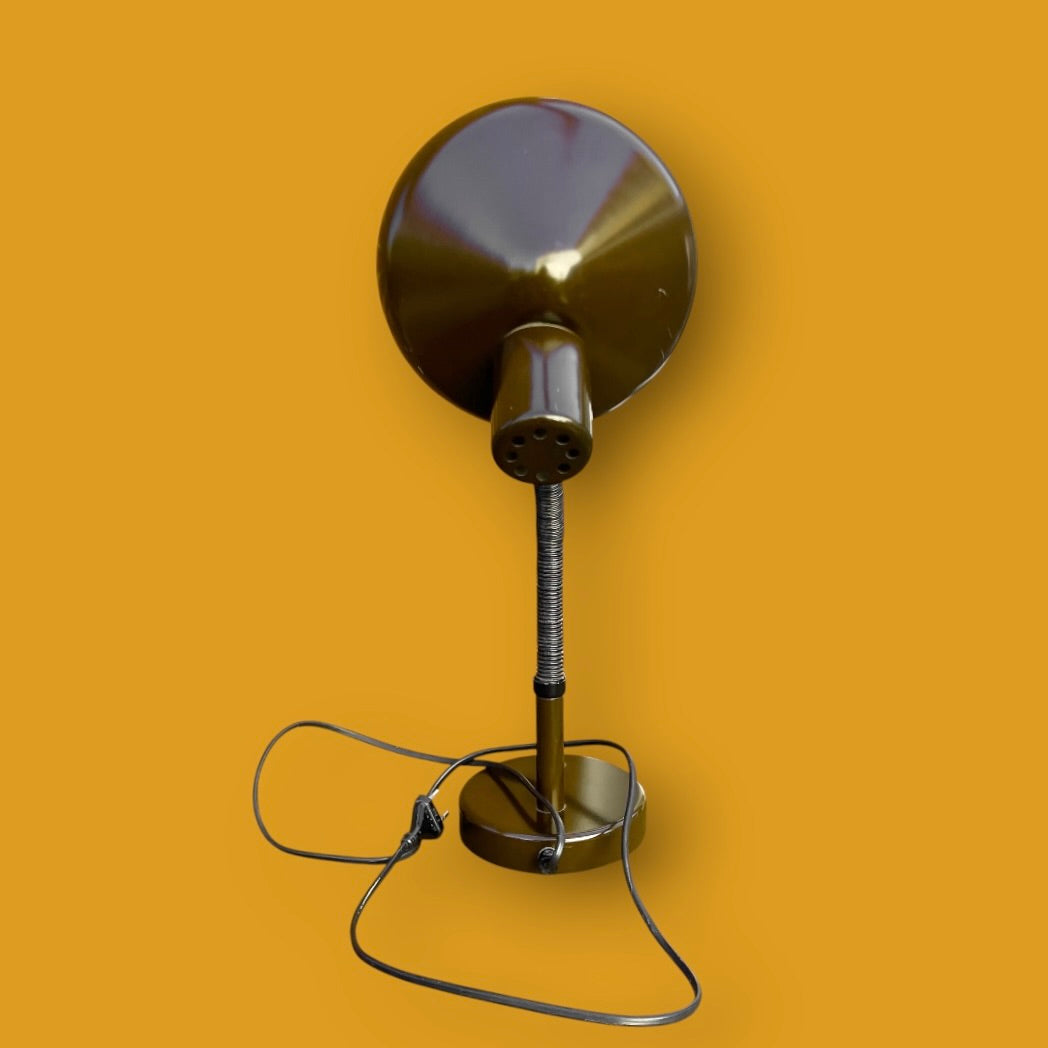 Lampe de bureau vintage MASSIVE – Belgique – années 1970 Marron profond – flexible noir gainé