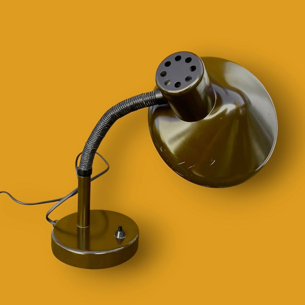 Lampe de bureau vintage MASSIVE – Belgique – années 1970 Marron profond – flexible noir gainé