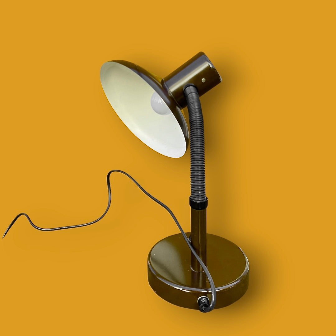Lampe de bureau vintage MASSIVE – Belgique – années 1970 Marron profond – flexible noir gainé