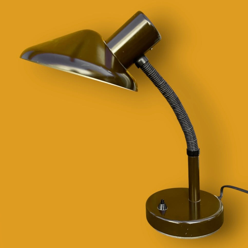 Lampe de bureau vintage MASSIVE – Belgique – années 1970 Marron profond – flexible noir gainé