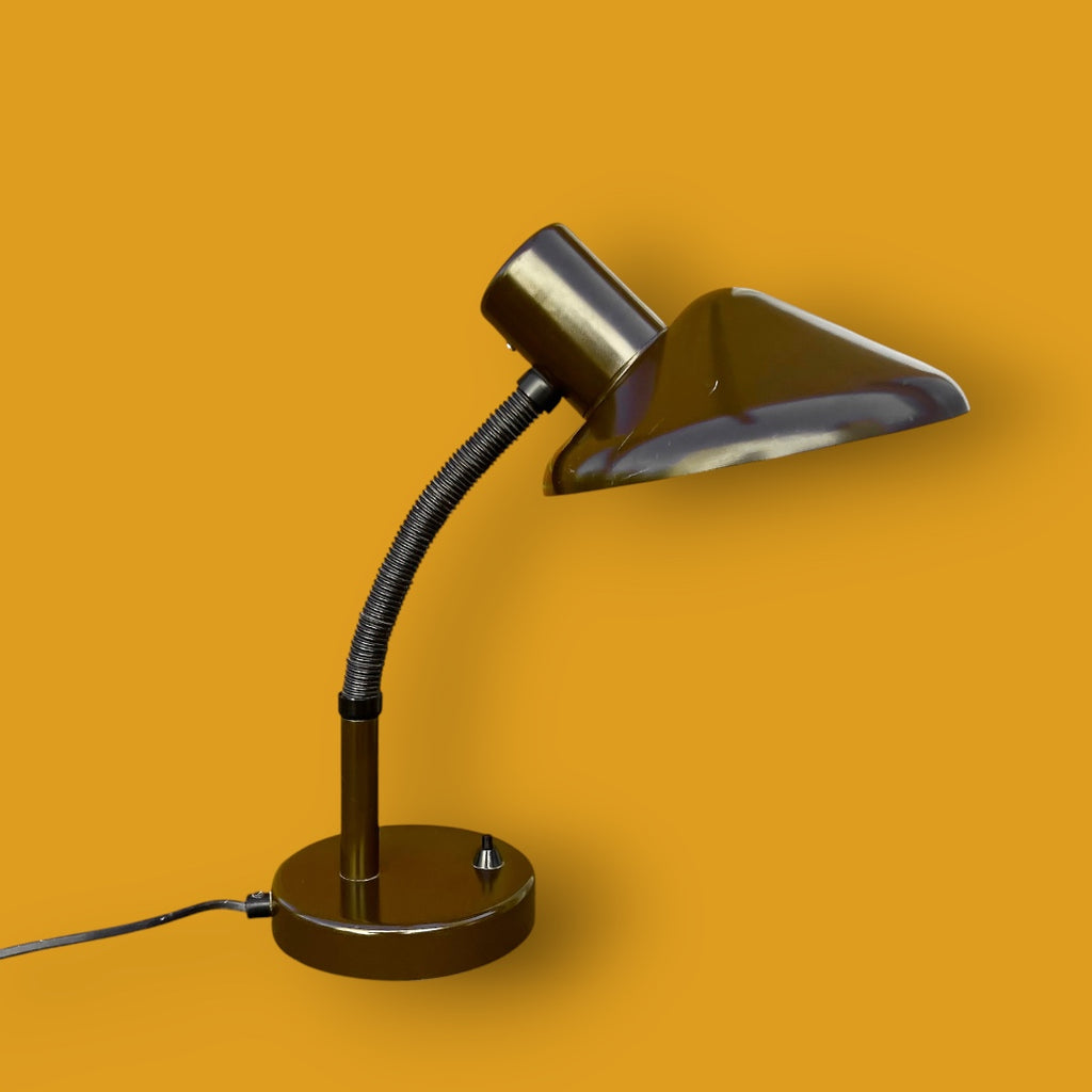 Lampe de bureau vintage MASSIVE – Belgique – années 1970 Marron profond – flexible noir gainé