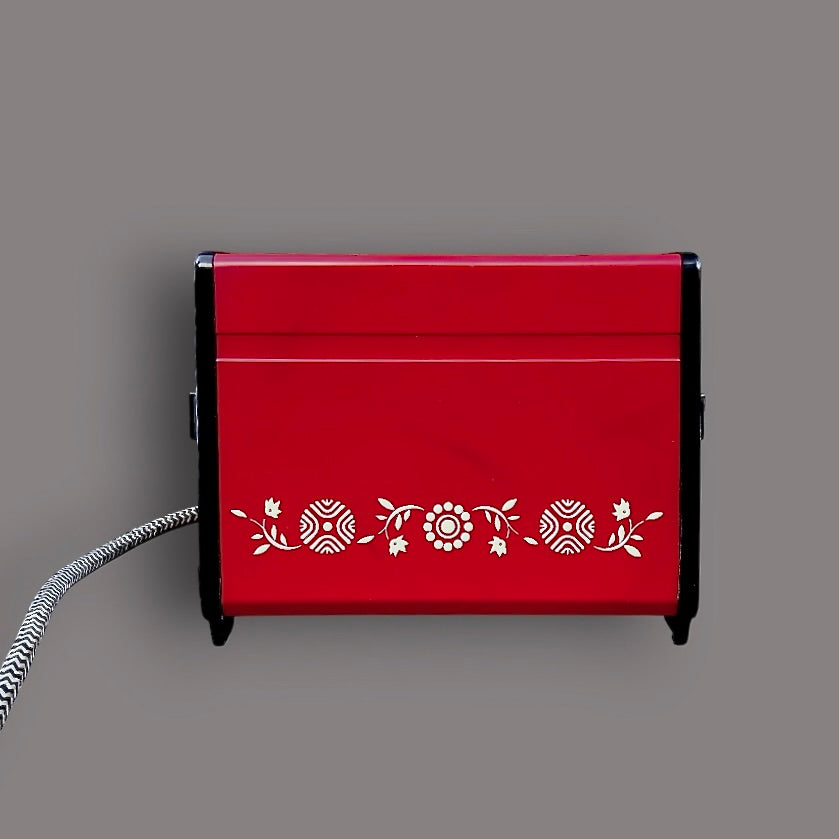Grille-pain vintage ACEC rouge décoré – Type GP 02 – Bakélite noire – Années 1960