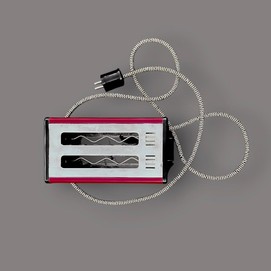 Grille-pain vintage ACEC rouge décoré – Type GP 02 – Bakélite noire – Années 1960