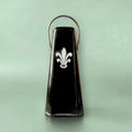 Seau à charbon ancien en tôle noire – fleur de lys au pochoir – accessoire de cheminée vintage