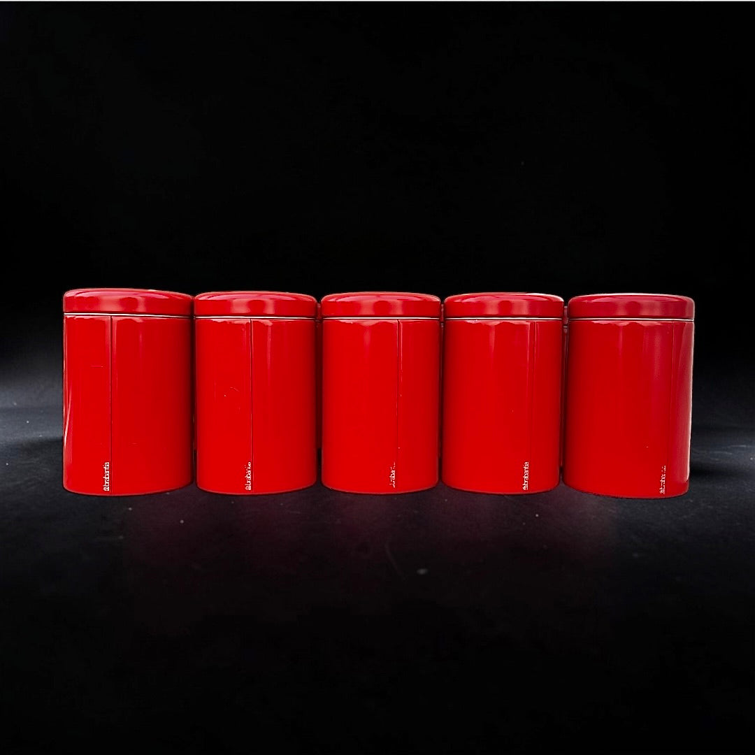 Lot de 5 pots Brabantia vintage rouges – boîtes de conservation métal – années 1970