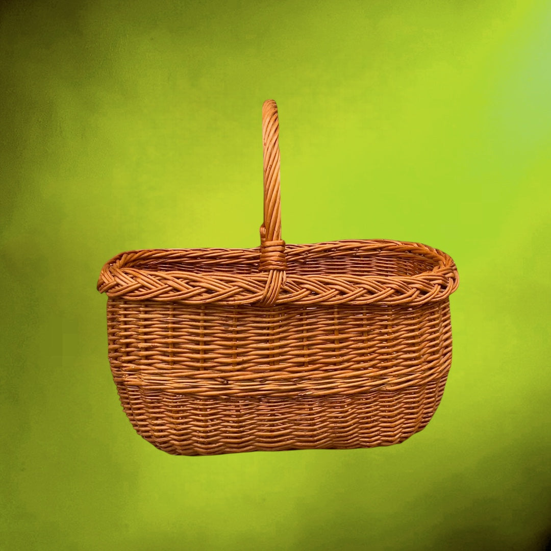 Ancien Panier de Marché en Osier Tressé – Années 50