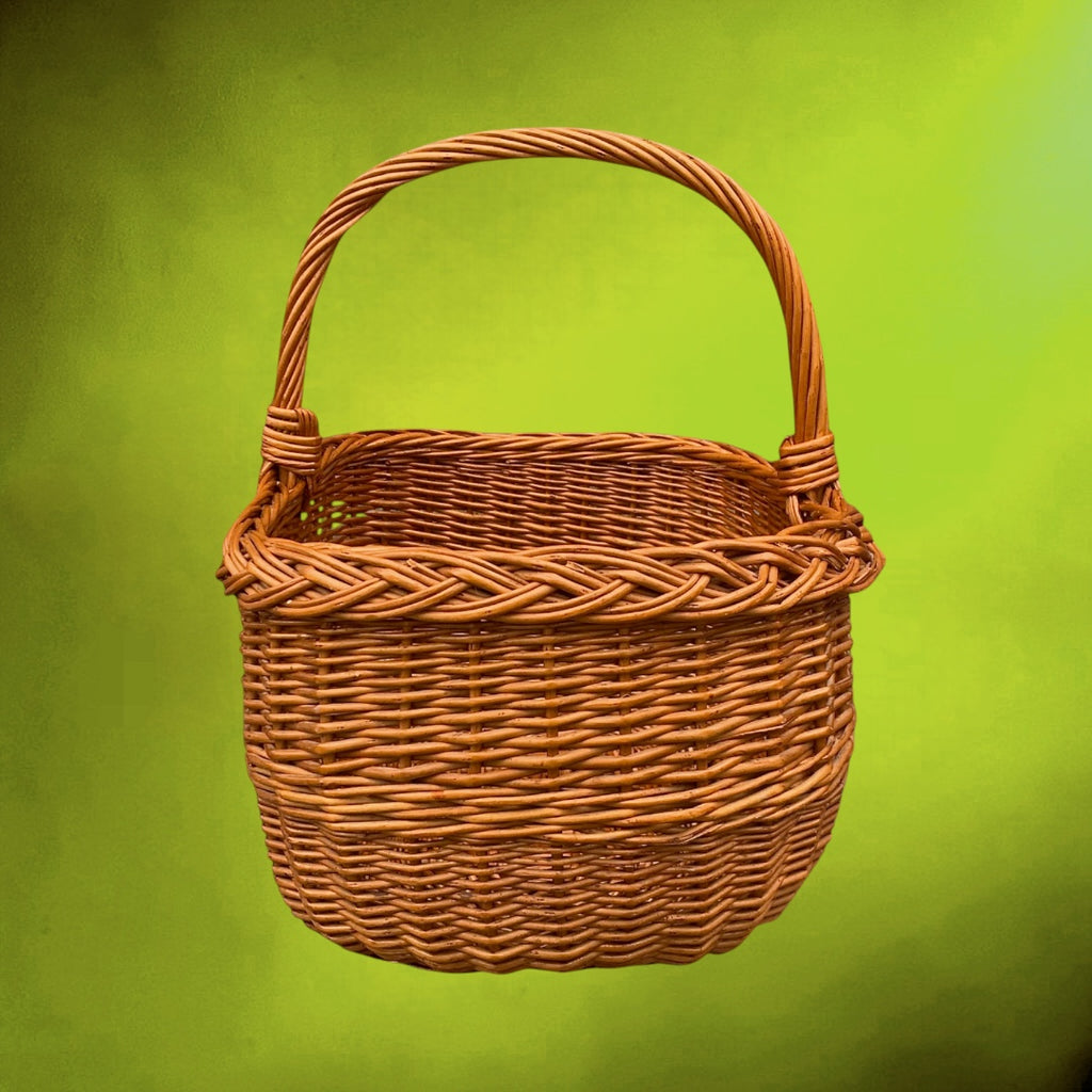 Ancien Panier de Marché en Osier Tressé – Années 50