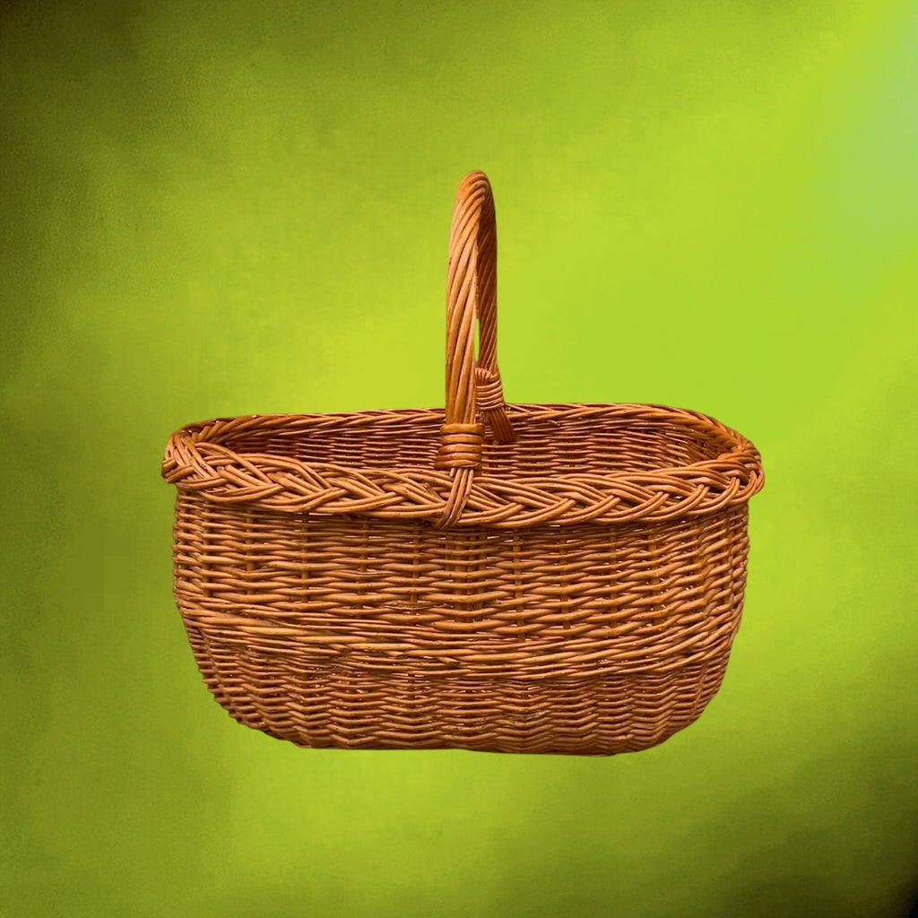 Ancien Panier de Marché en Osier Tressé – Années 50