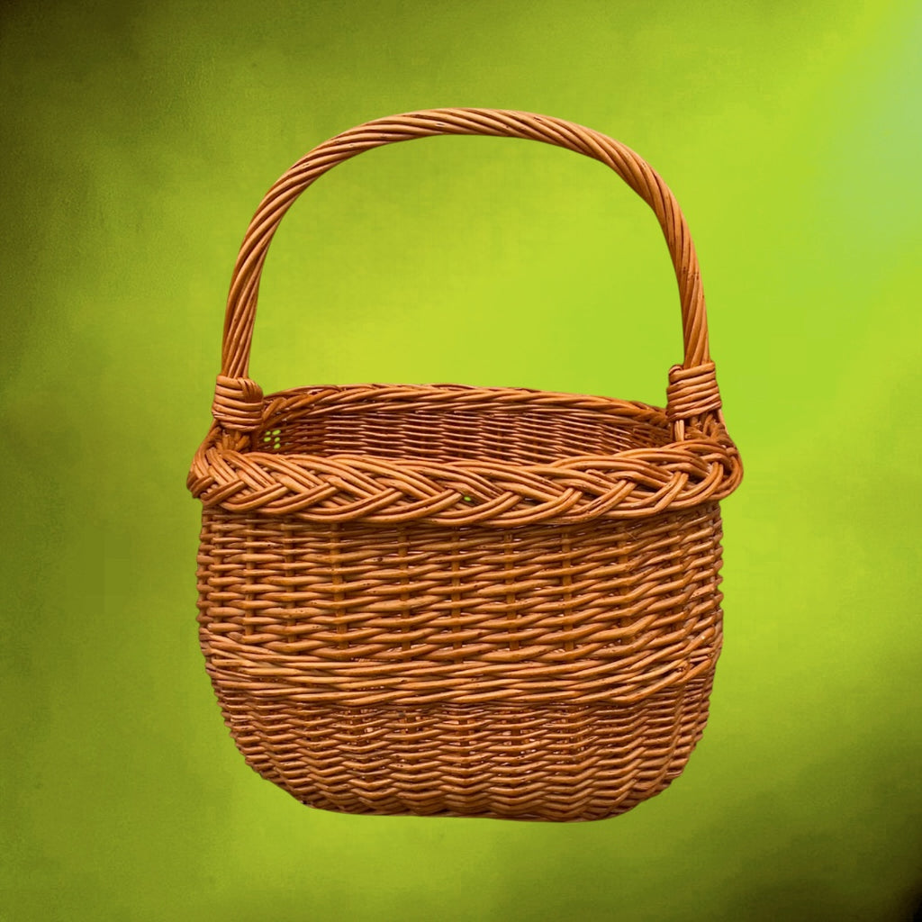 Ancien Panier de Marché en Osier Tressé – Années 50