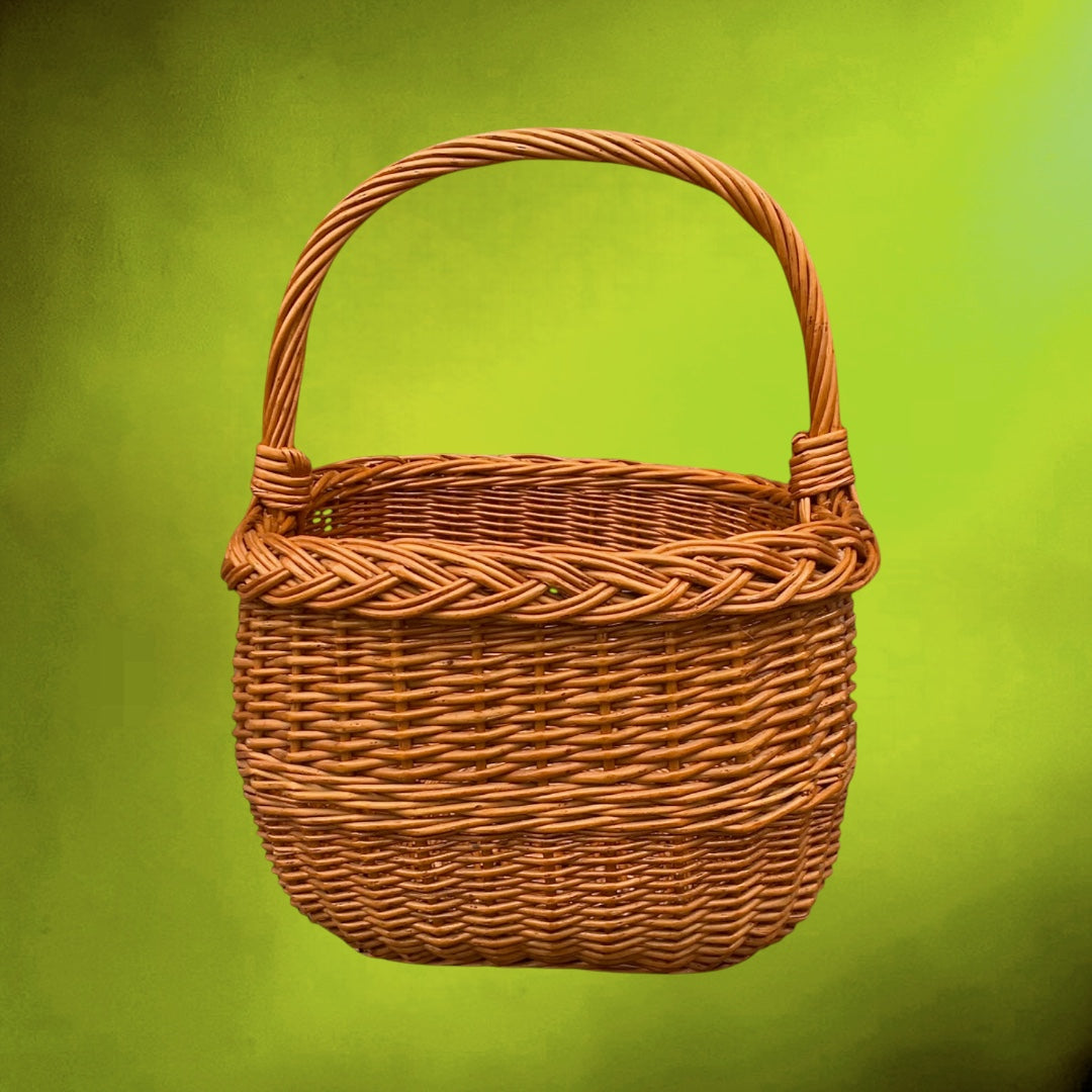 Ancien Panier de Marché en Osier Tressé – Années 50