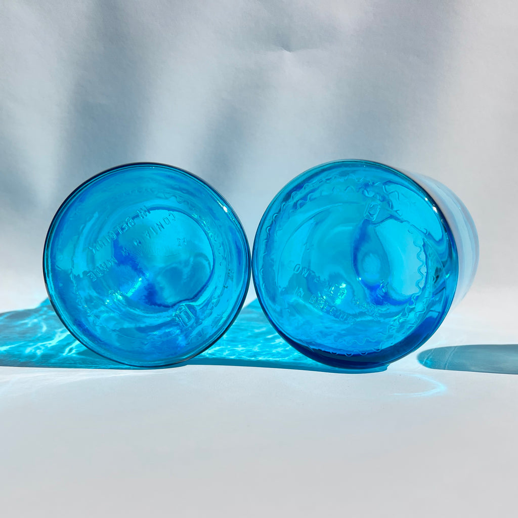 Lot de 5 Bocaux d’Apothicaire en Verre Bleu Made in Belgium - Années 60-70