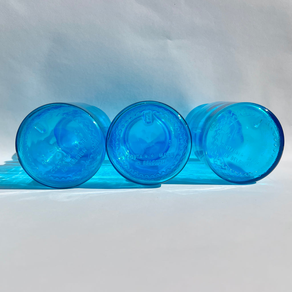 Lot de 5 Bocaux d’Apothicaire en Verre Bleu Made in Belgium - Années 60-70