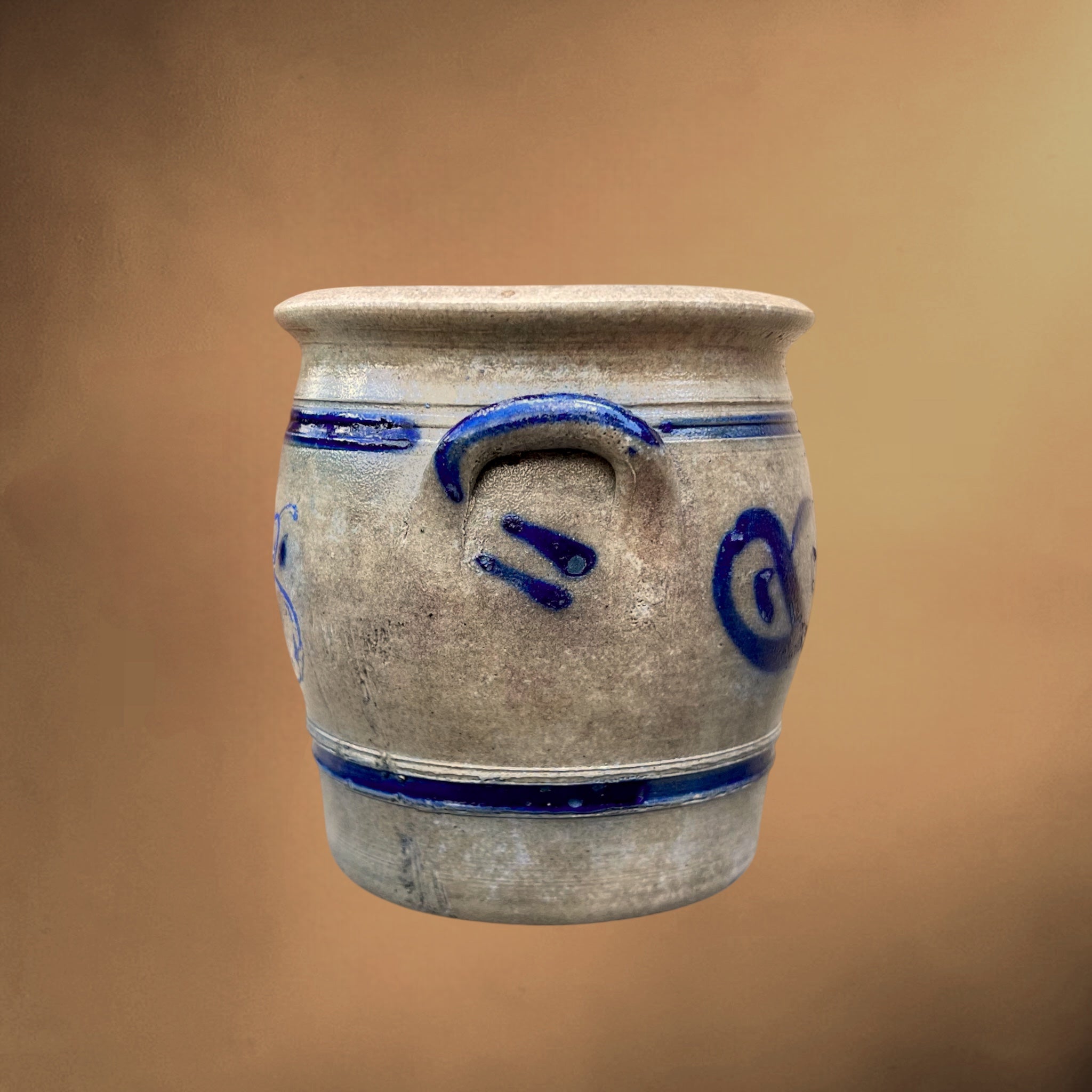 Petit Pot en Grès d’Alsace Décor Poires Bleu Cobalt - Circa 1900