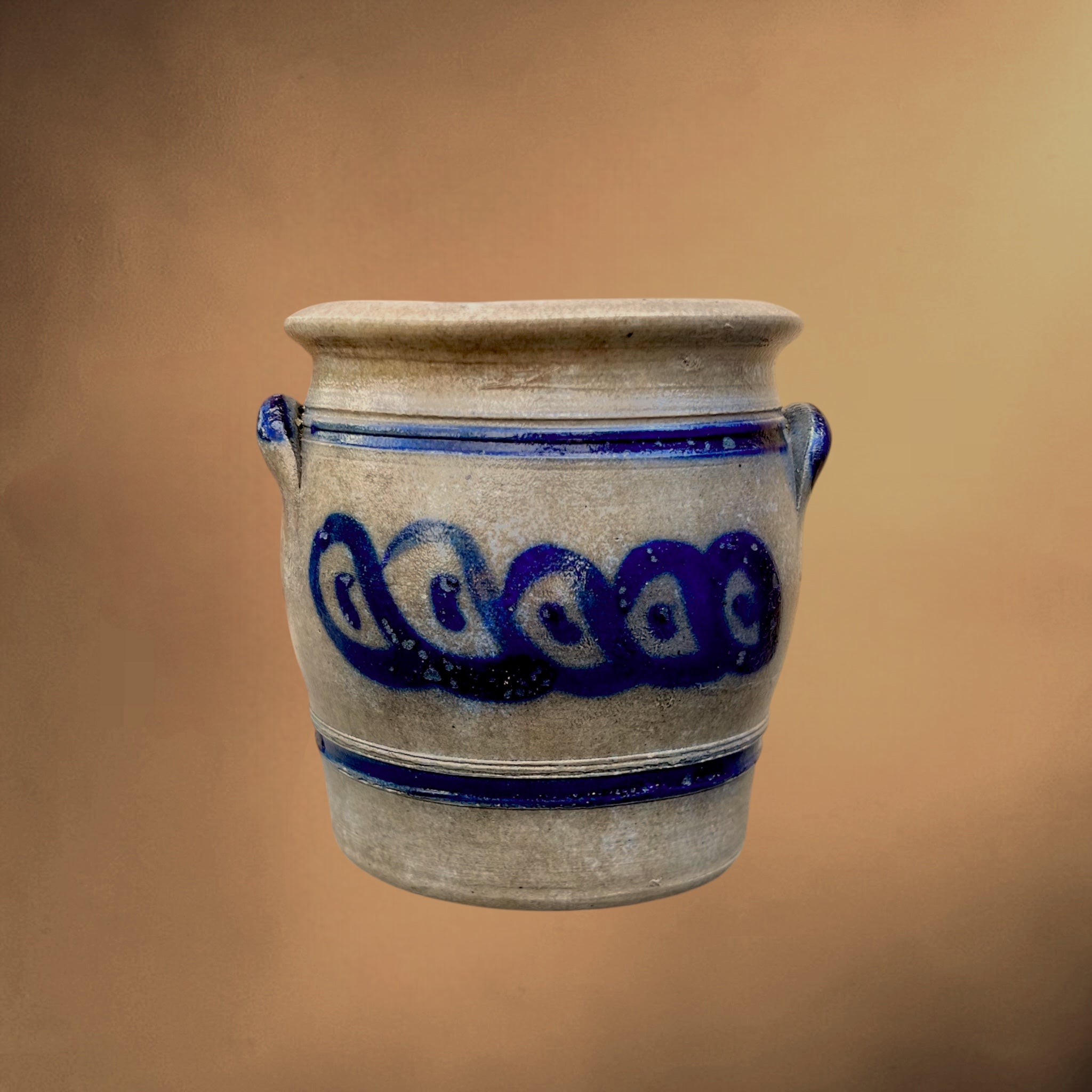 Petit Pot en Grès d’Alsace Décor Poires Bleu Cobalt - Circa 1900