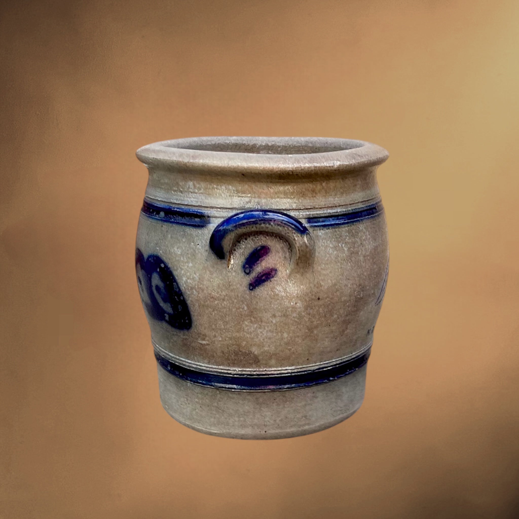 Petit Pot en Grès d’Alsace Décor Poires Bleu Cobalt - Circa 1900