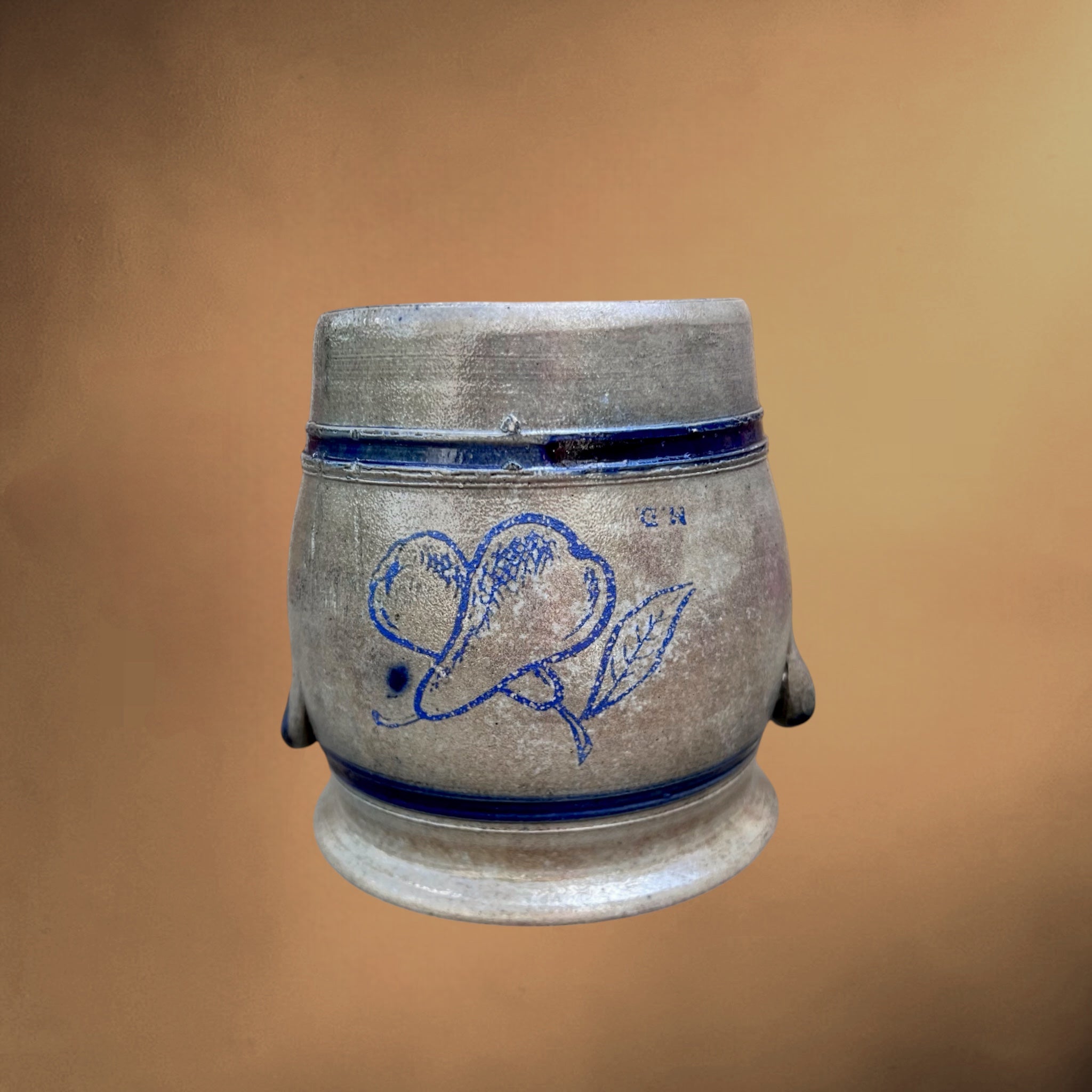 Petit Pot en Grès d’Alsace Décor Poires Bleu Cobalt - Circa 1900