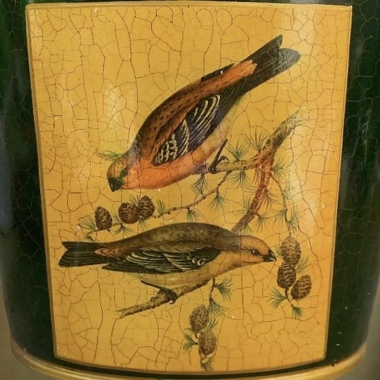Porte-Bouteilles Vintage en Tôle Peinte Décor Oiseaux – Vert et Doré – Années 60)