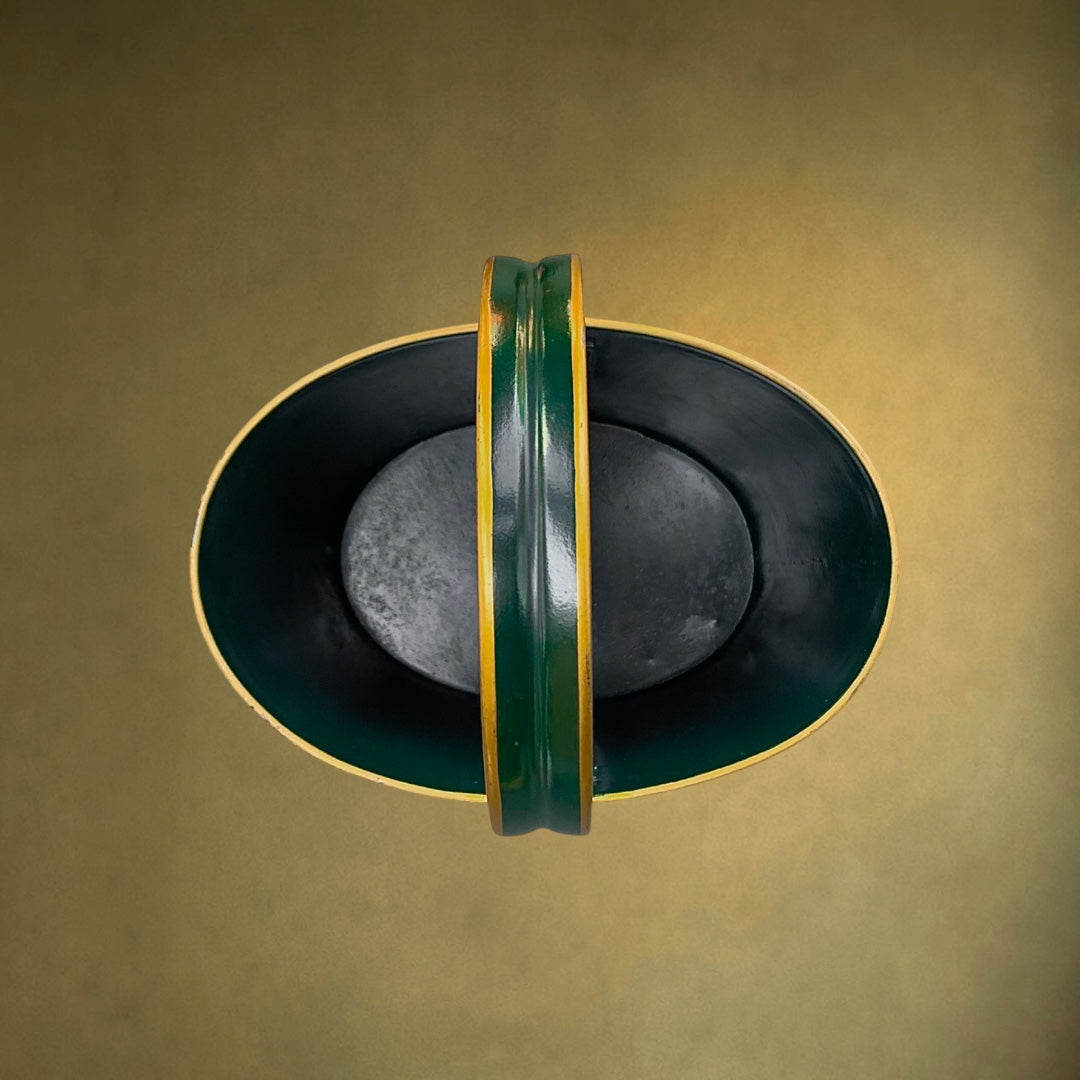 Porte-Bouteilles Vintage en Tôle Peinte Décor Oiseaux – Vert et Doré – Années 60)
