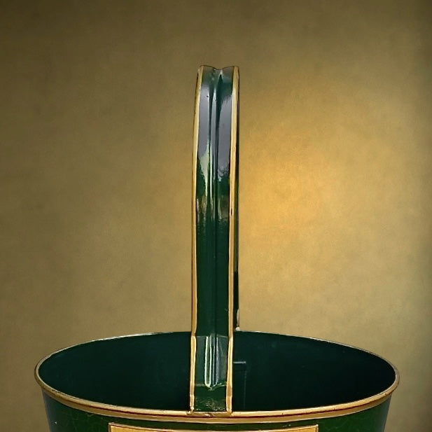 Porte-Bouteilles Vintage en Tôle Peinte Décor Oiseaux – Vert et Doré – Années 60)